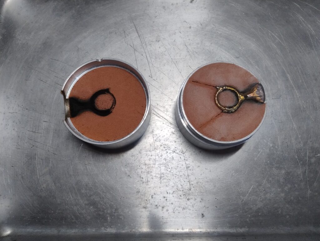 Sandcast mould used for handcrafted silver jewellery with organic textured designs