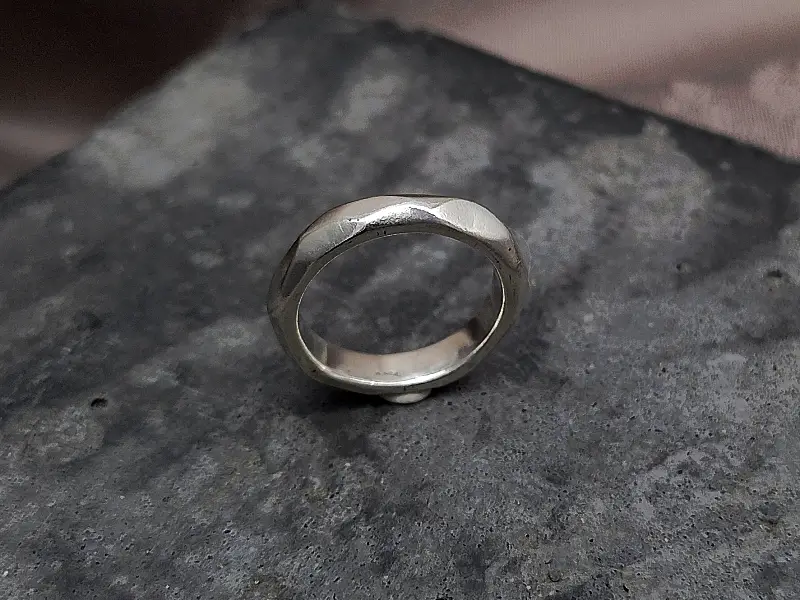 sandcast silver faceted ring