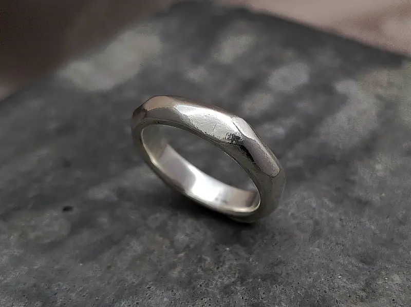 sandcast silver faceted ring 3
