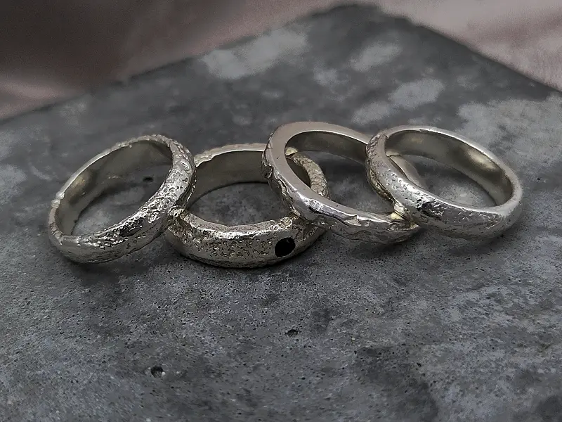 Textured sandcast handmade silver jewellery with organic minimalist design